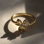 Heart Petal Clover Diamond Ring - 18Kt Gold vermeil