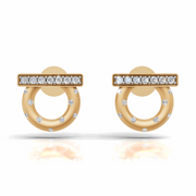 Circle & Bar Diamond Stud Earrings-18Kt Gold vermeil