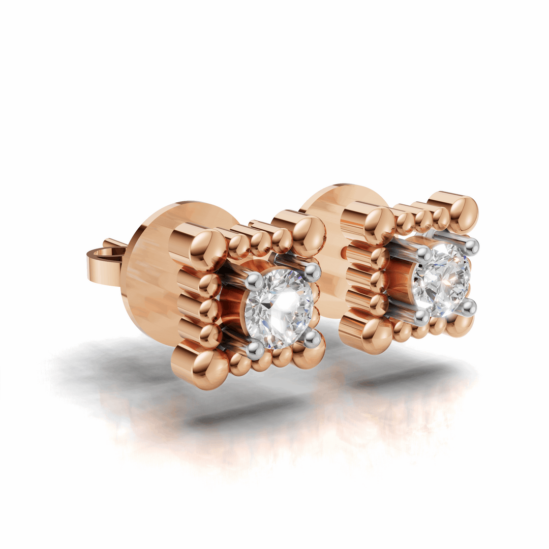 Beaded Edge Diamond Solitaire Earring - 18Kt Rose Gold vermeil
