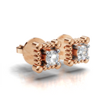 Load image into Gallery viewer, Beaded Edge Diamond Solitaire Earring - 18Kt Rose Gold vermeil
