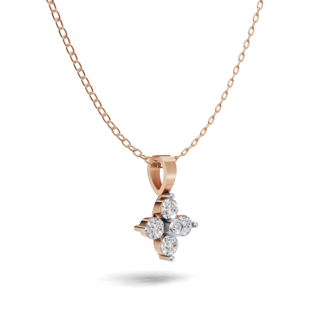 Flower Diamond Cluster Pendant(without pendant) - 18Kt Rose Gold vermeil