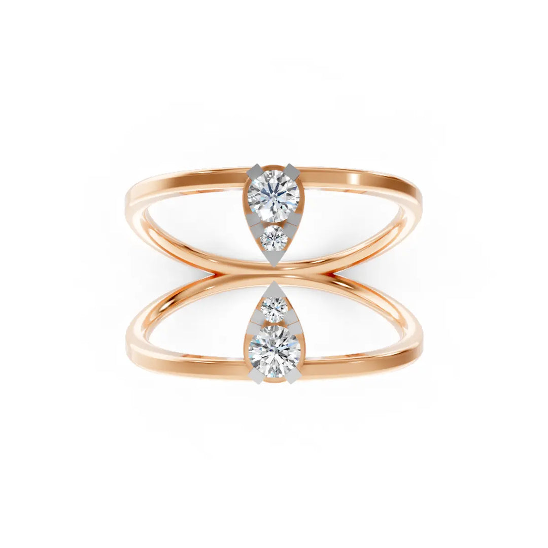 Double Band with Diamonds Ring - 18Kt Rose Gold vermeil