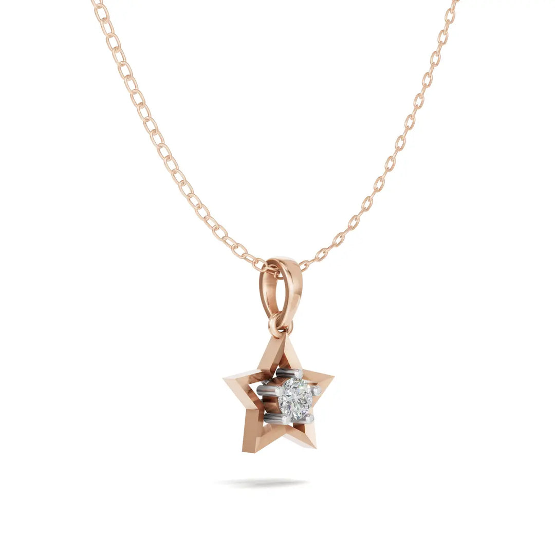 Open Star Diamond Pendant(without chain) - 18Kt Rose Gold vermeil