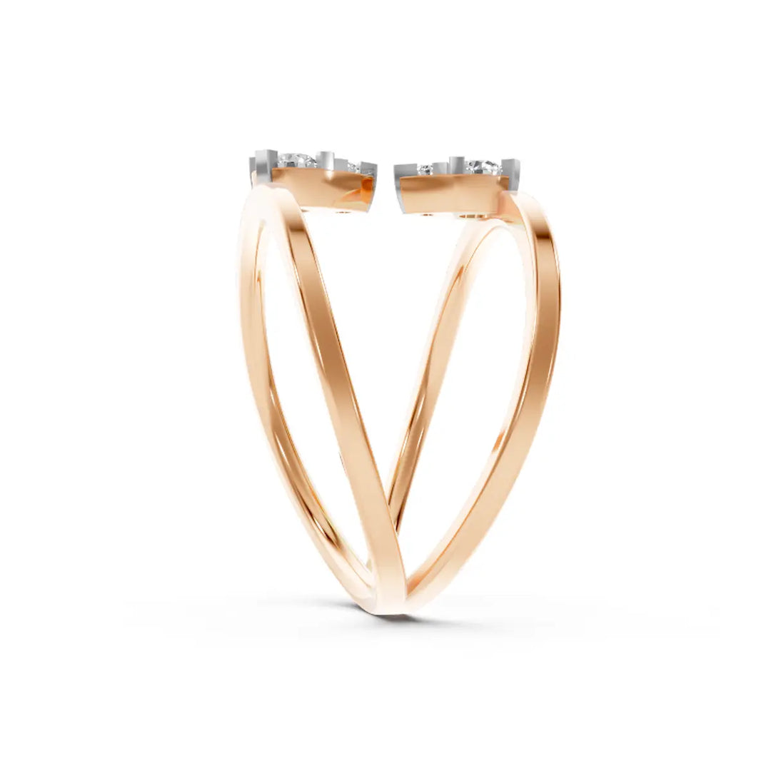 Double Band with Diamonds Ring - 18Kt Rose Gold vermeil