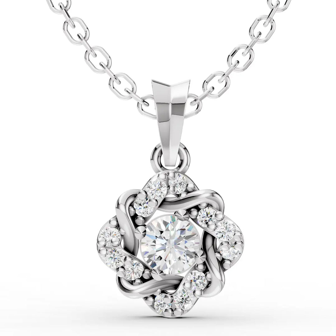 Fleur Halo Diamond Pendant-With chain