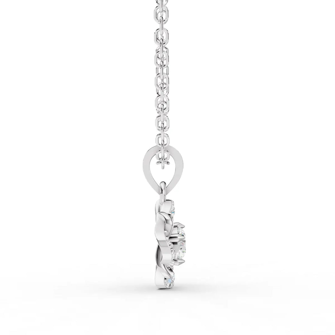 Fleur Halo Diamond Pendant-With chain