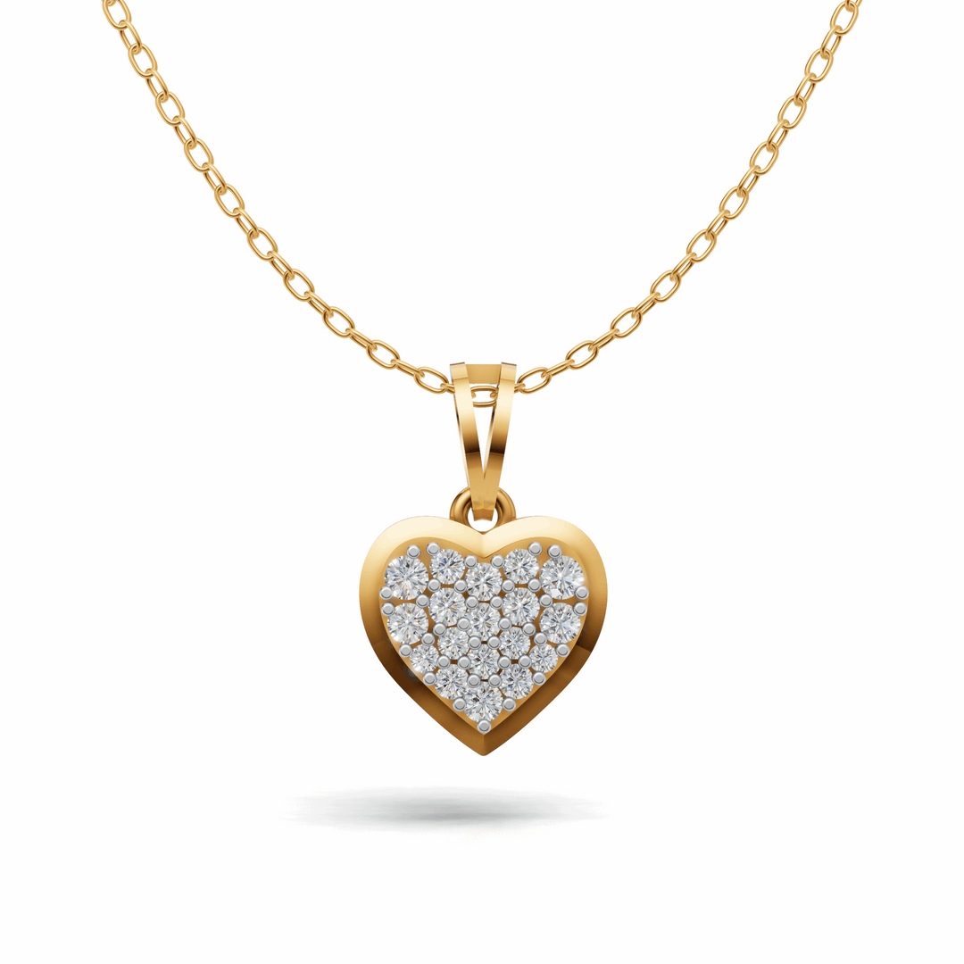 Diamond Flooded Heart Pendant - 18Kt Gold vermeil