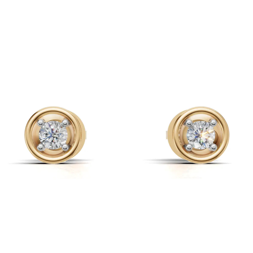 Bezel Set Diamond Solitaire Earring - 18Kt Gold vermeil