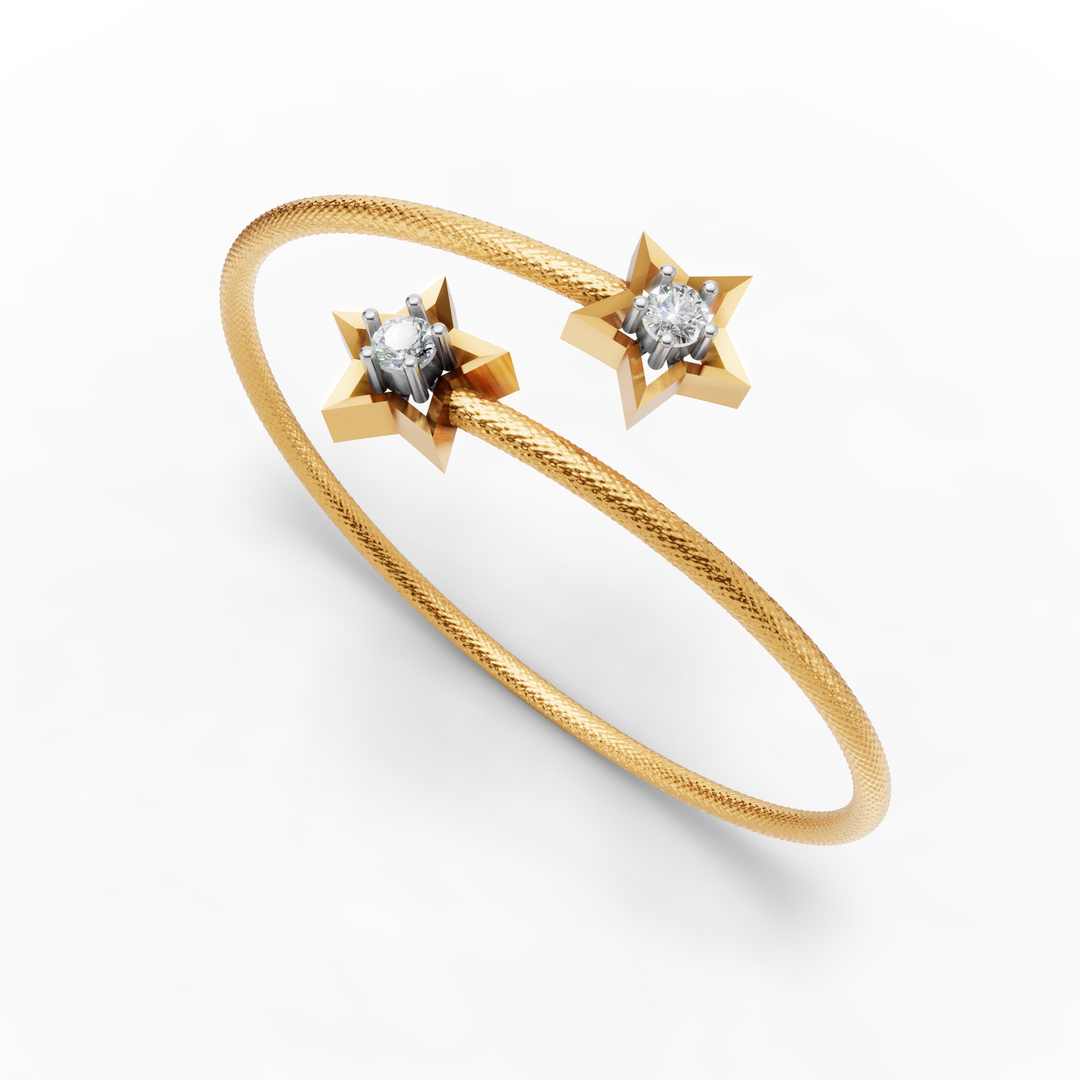 Twin Star Diamond Open Bracelet - 18Kt Gold vermeil