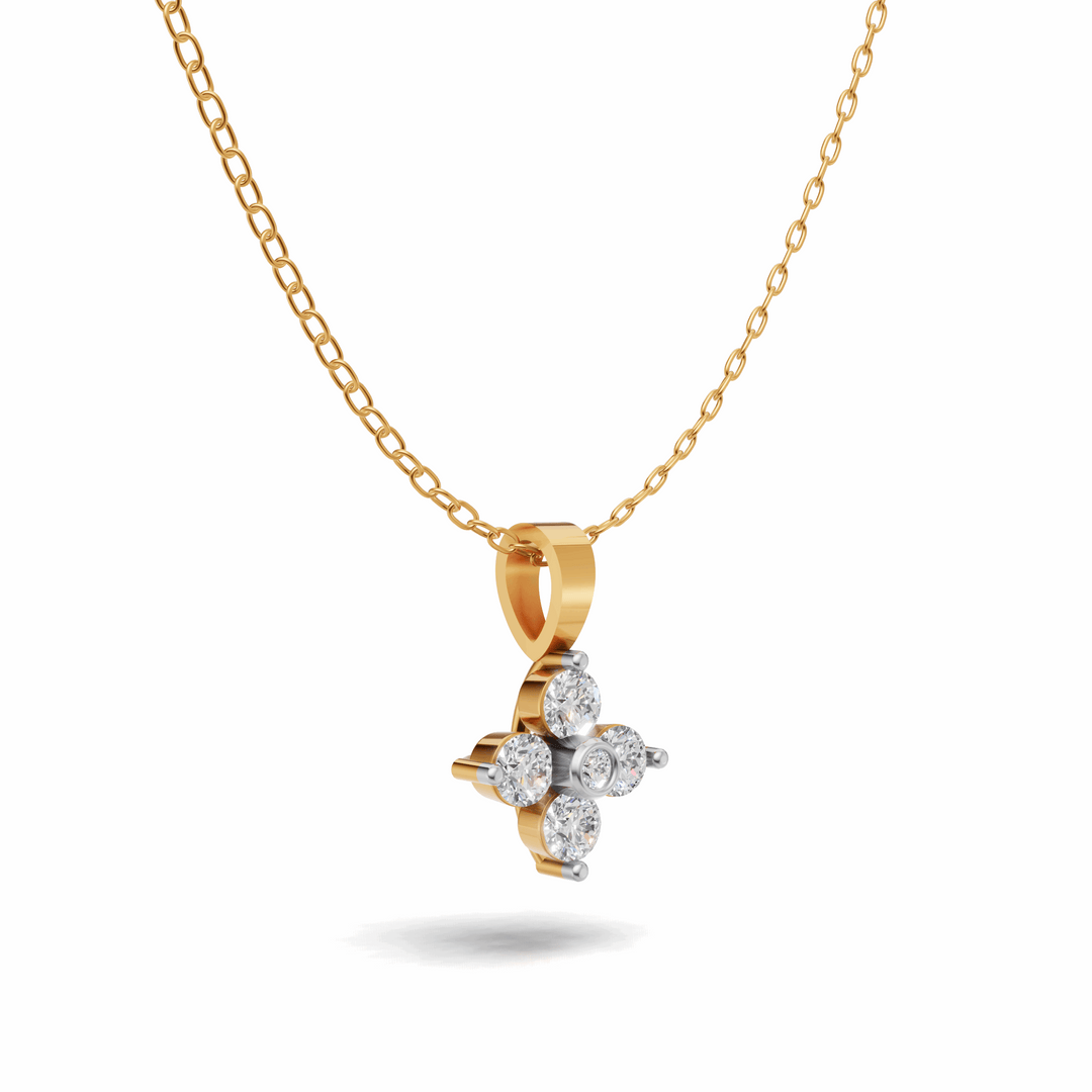 Flower Diamond Cluster Pendant - 18Kt Gold vermeil