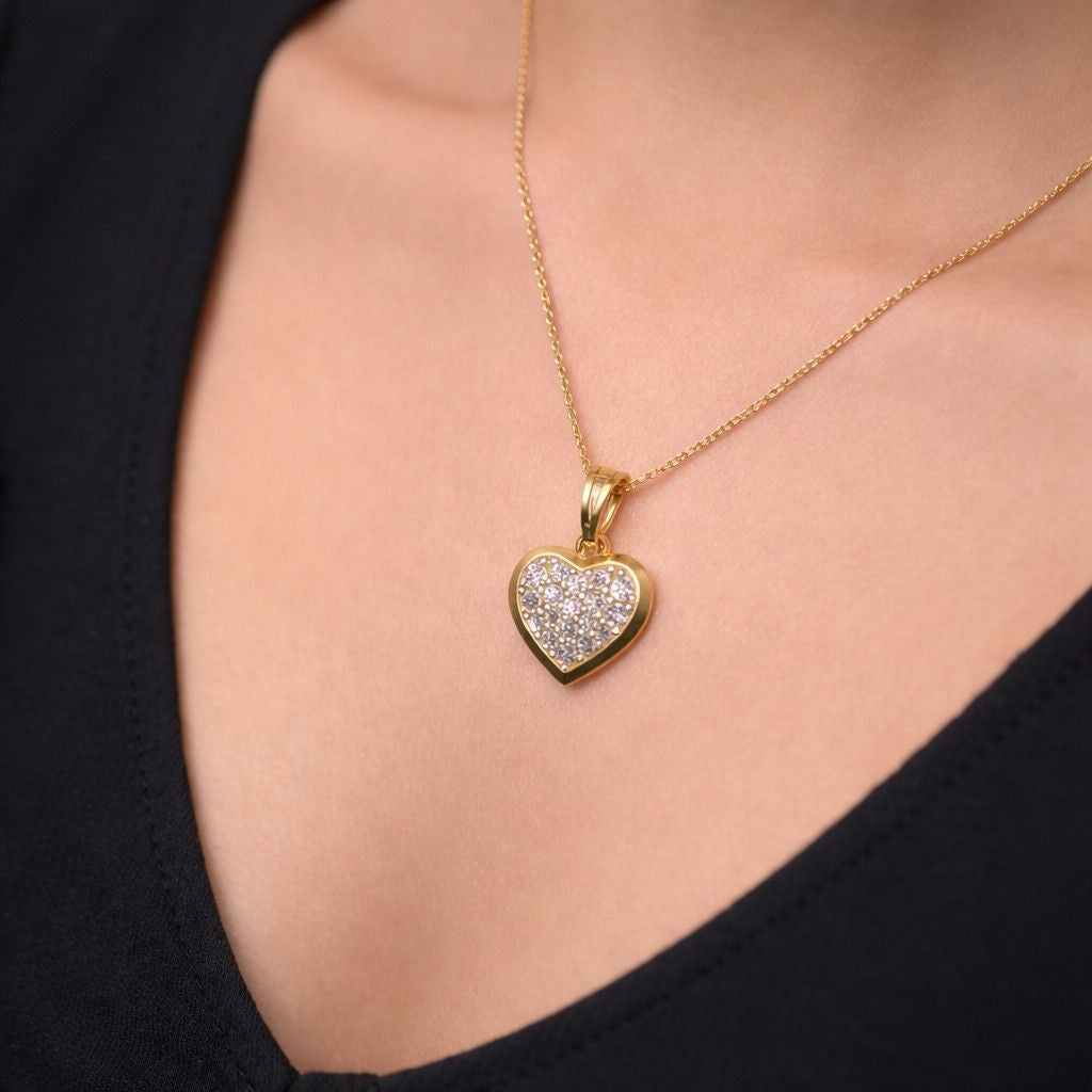 Diamond Flooded Heart Pendant - 18Kt Gold vermeil