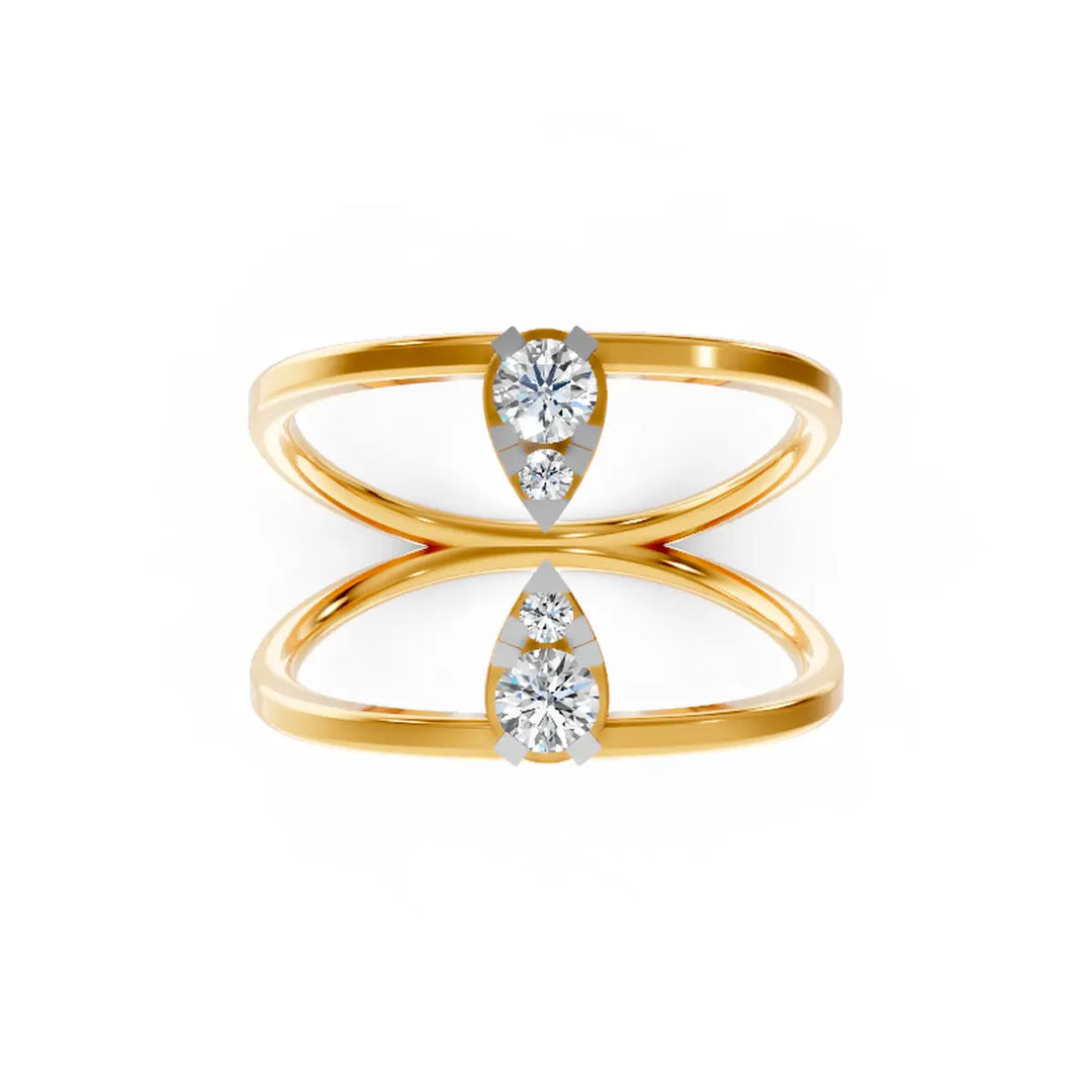 Double Band with Diamonds Ring - 18Kt Gold vermeil
