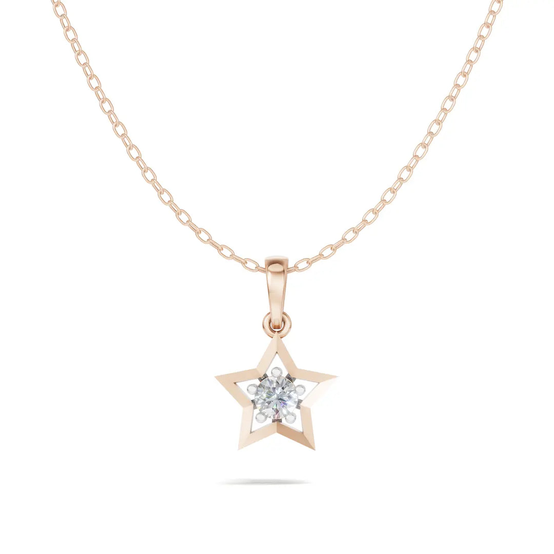 Open Star Diamond Pendant(without chain) - 18Kt Rose Gold vermeil