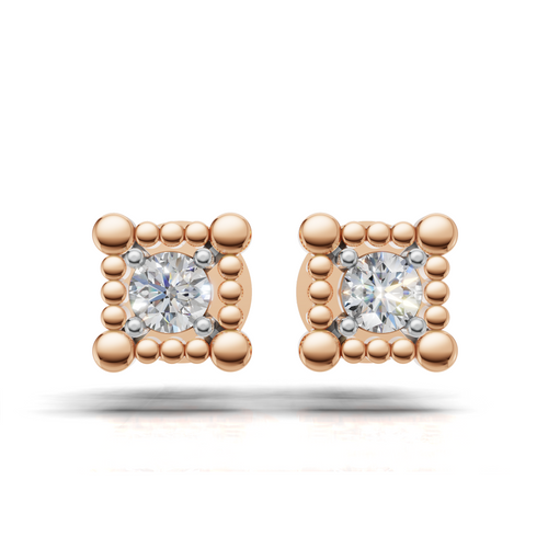 Beaded Edge Diamond Solitaire Earring - 18Kt Rose Gold vermeil