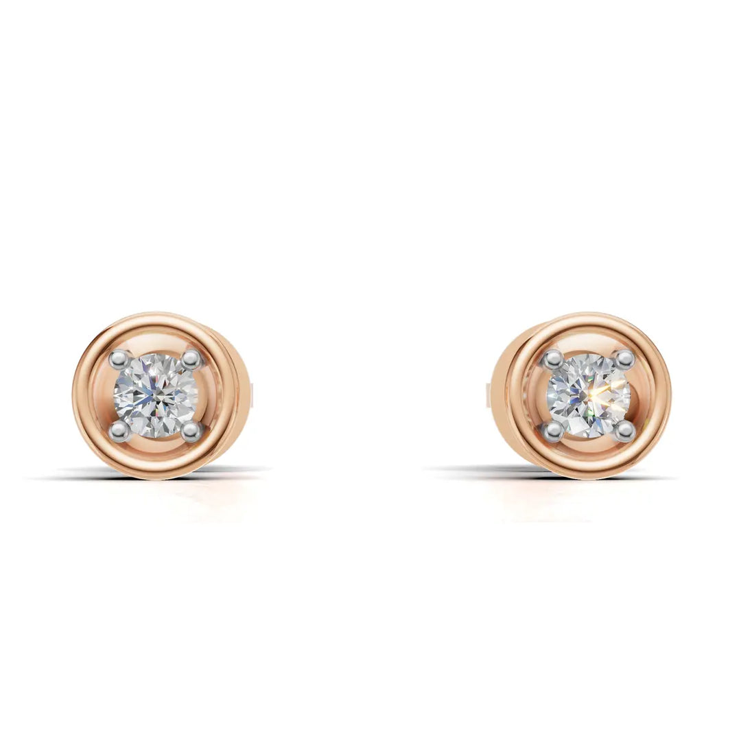 Bezel Set Diamond Solitaire Earring - 18Kt Rose Gold vermeil