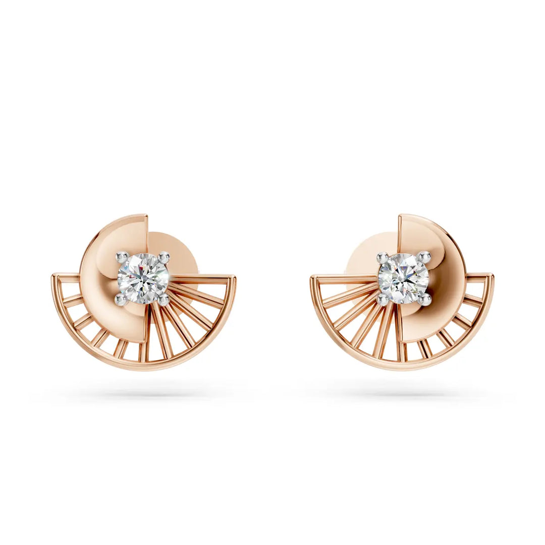 Diamond Sunburst Stud Earrings - 18Kt Rose Gold vermeil