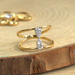 Load image into Gallery viewer, Double Band with Diamonds Ring - 18Kt Gold vermeil