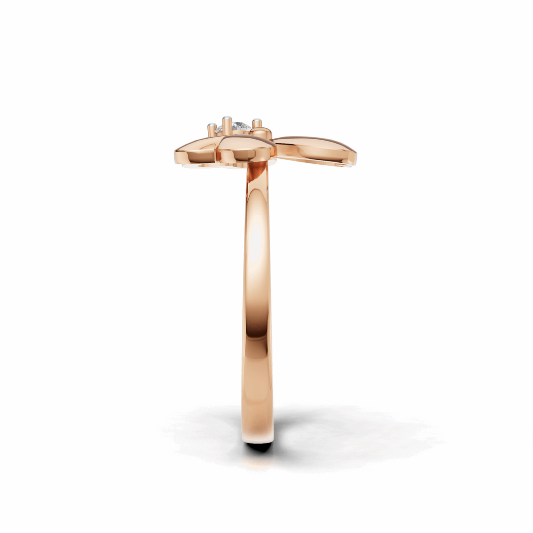 Heart Petal Clover Diamond Ring - 18Kt Rose Gold vermeil