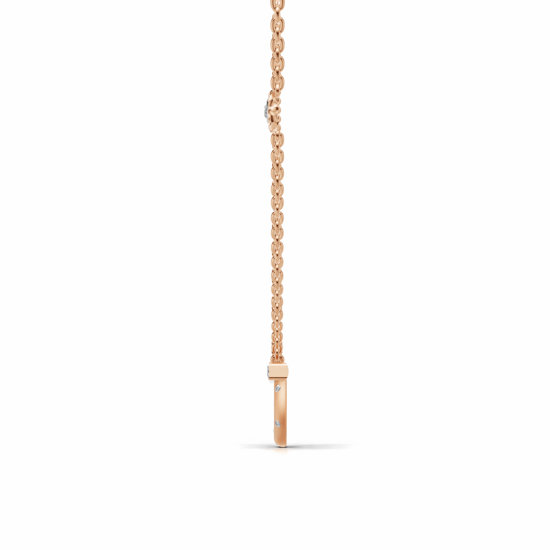 Bar & Circle Diamond Necklace-18Kt Rose Gold vermeil