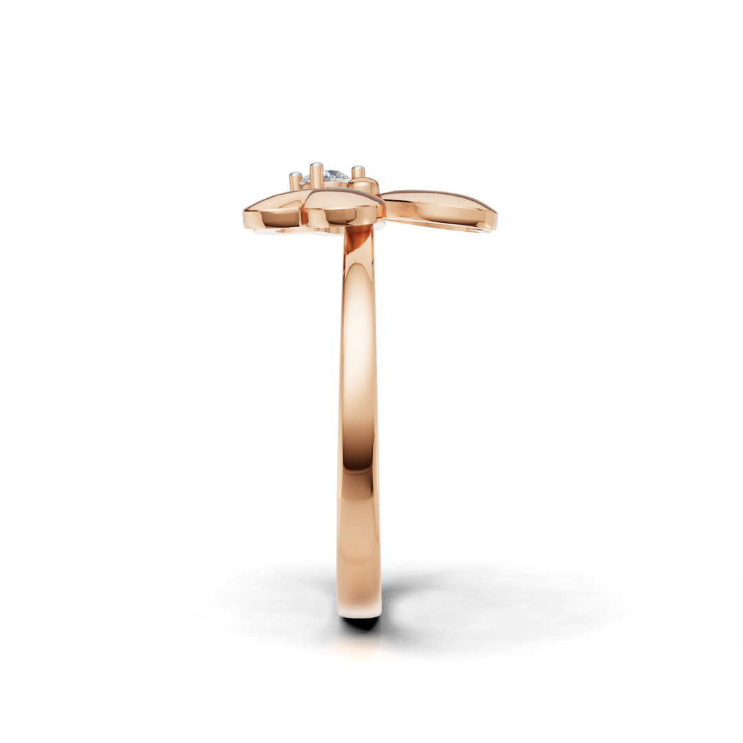 Heart Petal Clover Diamond Ring - 18Kt Rose Gold vermeil