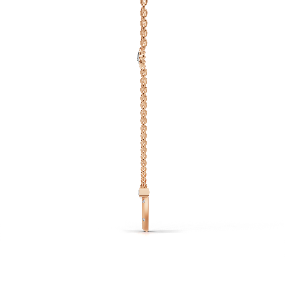 Bar & Circle Diamond Necklace-18Kt Rose Gold vermeil