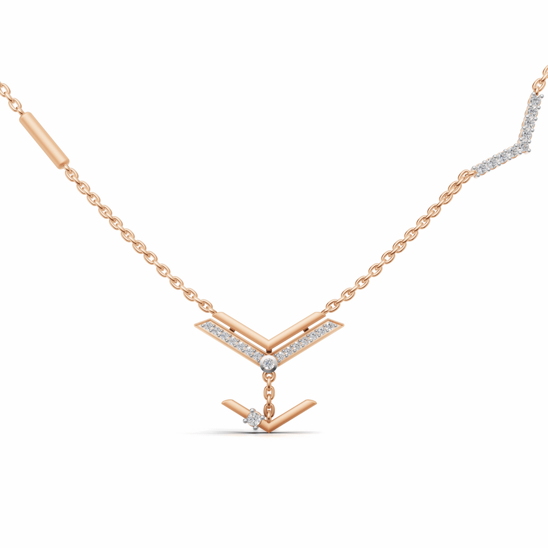 "Arrow of Light" Diamond Necklace-18Kt Rose Gold vermeil