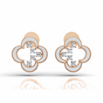 Load image into Gallery viewer, Clover Diamond Stud Earrings-18Kt Rose Gold vermeil
