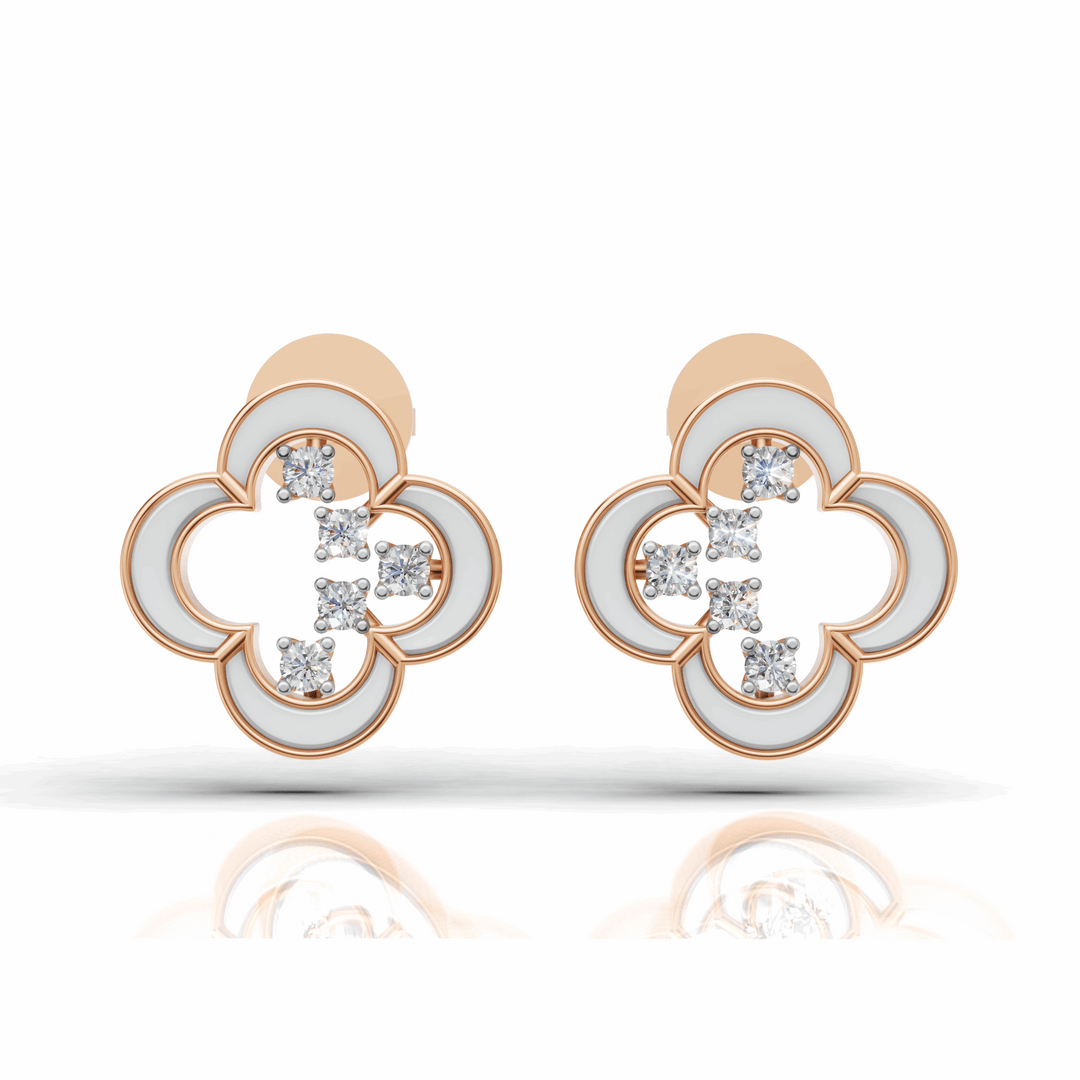 Clover Diamond Stud Earrings-18Kt Rose Gold vermeil