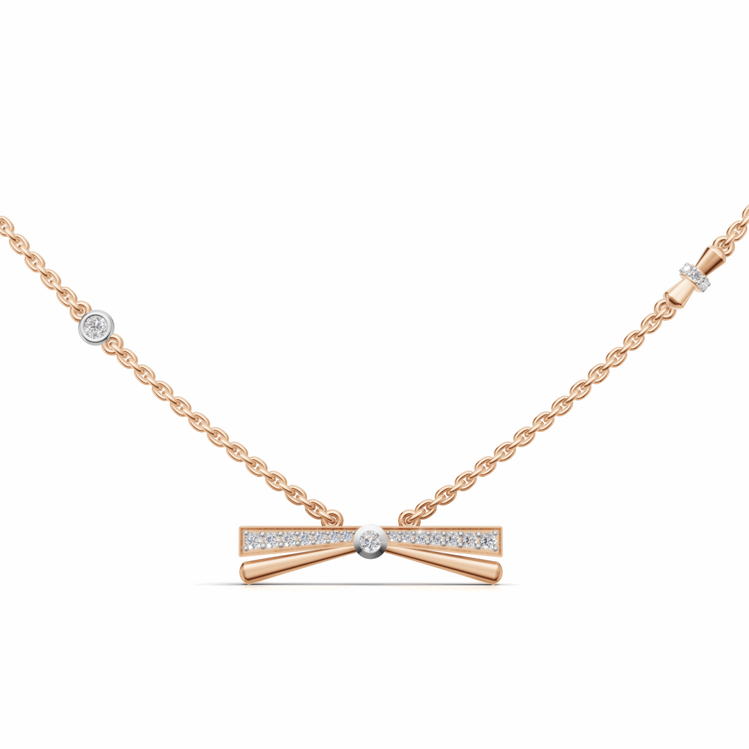 Diamond Bow Pendant Necklace-18Kt Rose Gold vermeil
