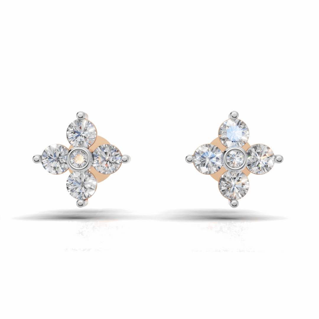 Flower Diamond Cluster Earring - 18Kt Rose Gold vermeil