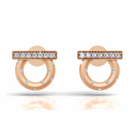 Load image into Gallery viewer, Circle &amp; Bar Diamond Stud Earrings-18Kt Rose Gold vermeil

