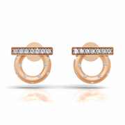 Circle & Bar Diamond Stud Earrings-18Kt Rose Gold vermeil