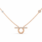 Bar & Circle Diamond Necklace-18Kt Rose Gold vermeil