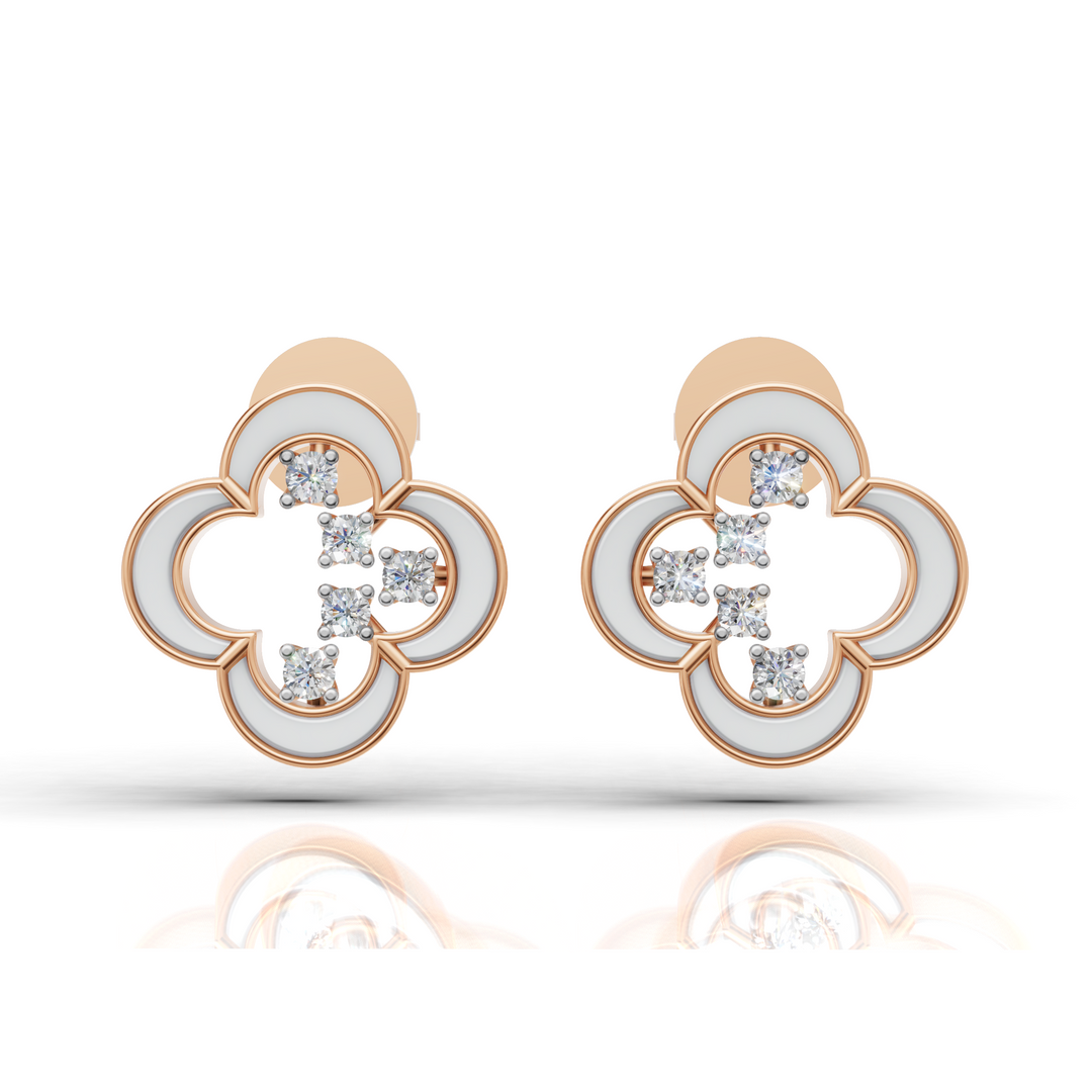Clover Diamond Stud Earrings-18Kt Rose Gold vermeil