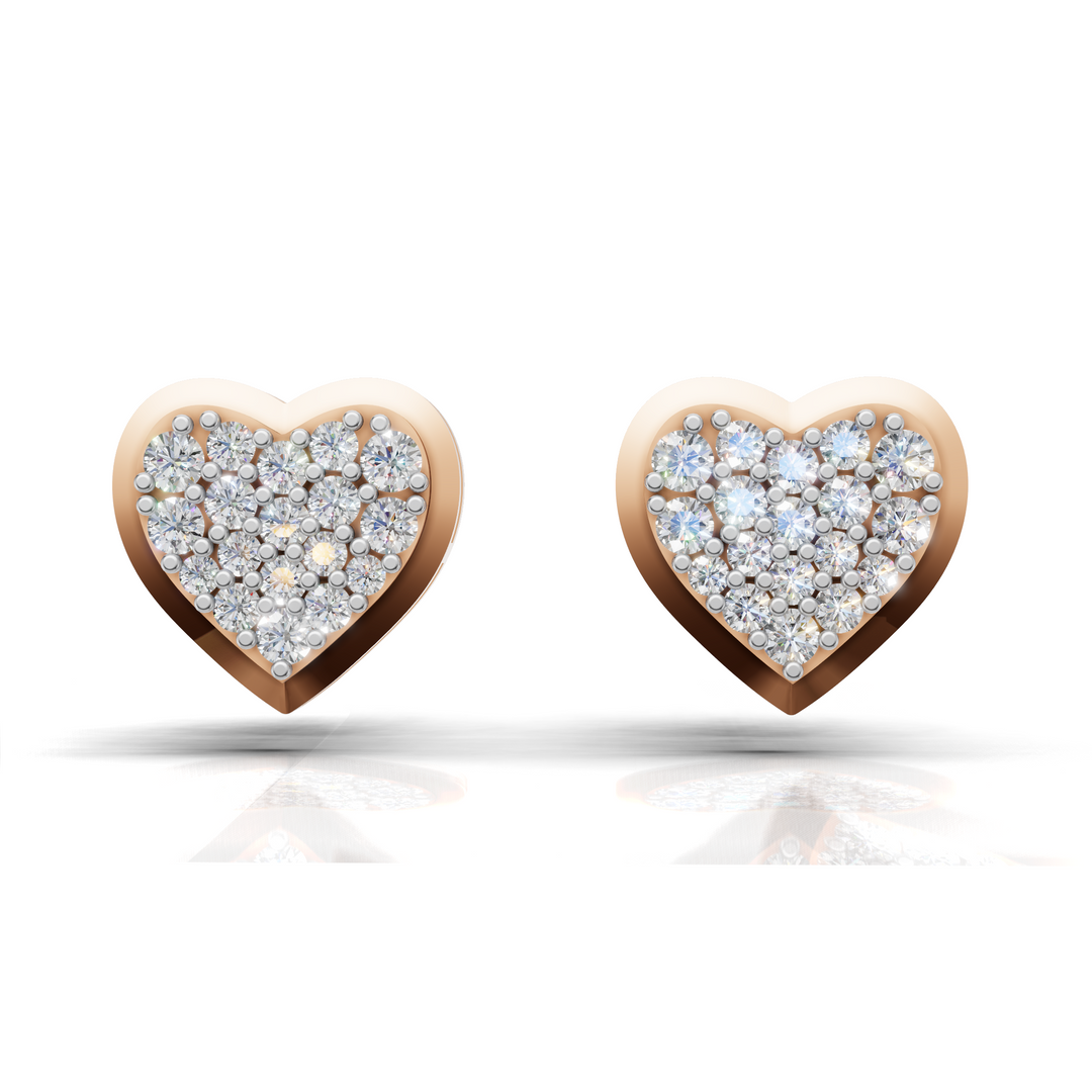 Diamond Flooded Heart Earring - 18Kt Rose Gold vermeil