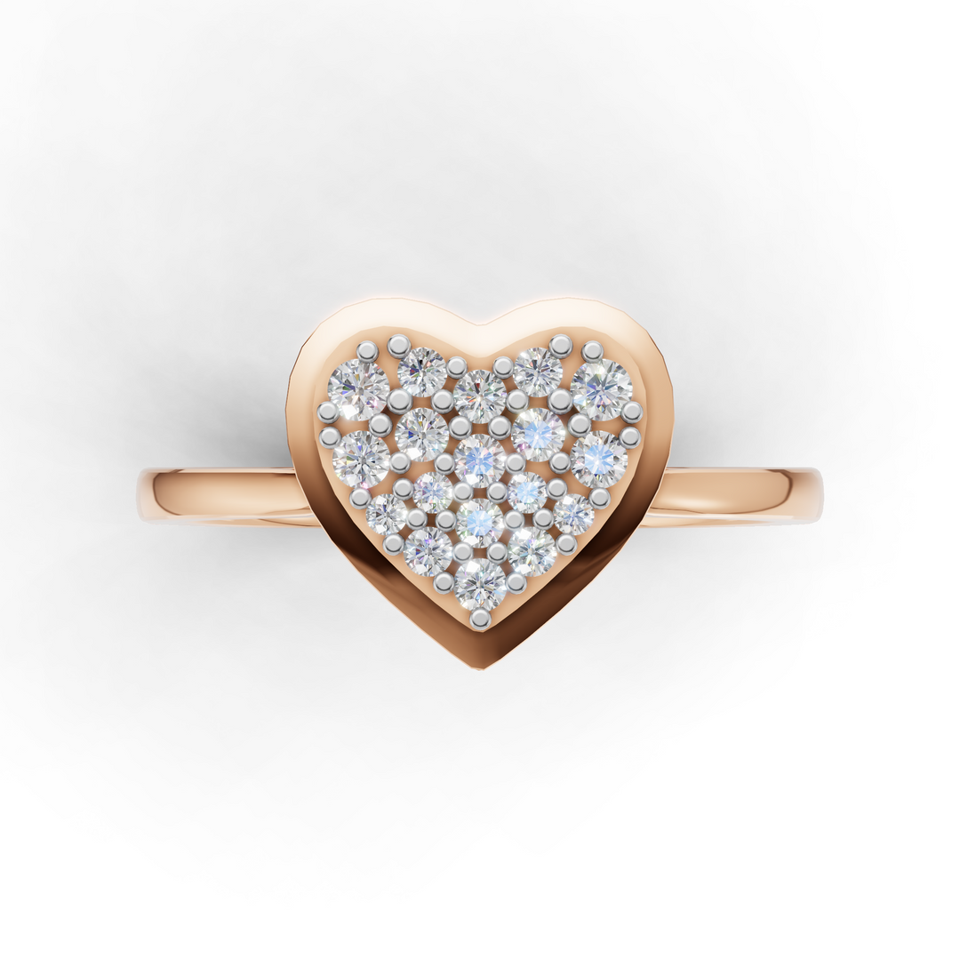 Diamond Flooded Heart Ring - 18Kt Rose Gold vermeil