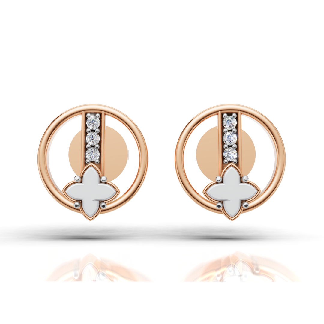 "Lucky Petal" Diamond Earrings - 18Kt Rose Gold vermeil