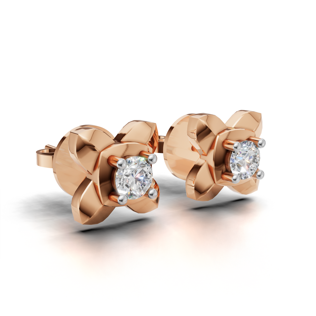 Criss-Cross Shank Diamond Earring - 18Kt Rose Gold vermeil