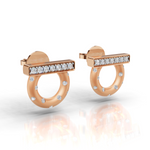 Load image into Gallery viewer, Circle &amp; Bar Diamond Stud Earrings-18Kt Rose Gold vermeil
