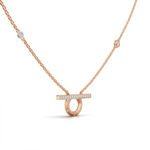Load image into Gallery viewer, Bar &amp; Circle Diamond Necklace-18Kt Rose Gold vermeil
