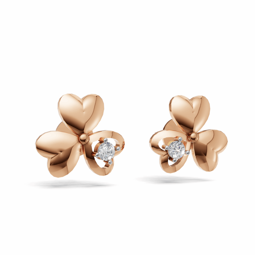 Heart Petal Clover Diamond Earring - 18Kt Rose Gold vermeil