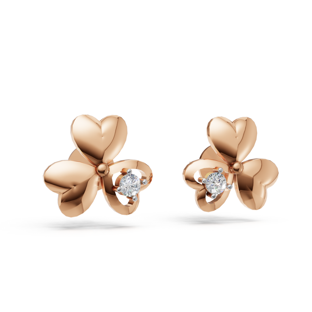 Heart Petal Clover Diamond Earring - 18Kt Rose Gold vermeil
