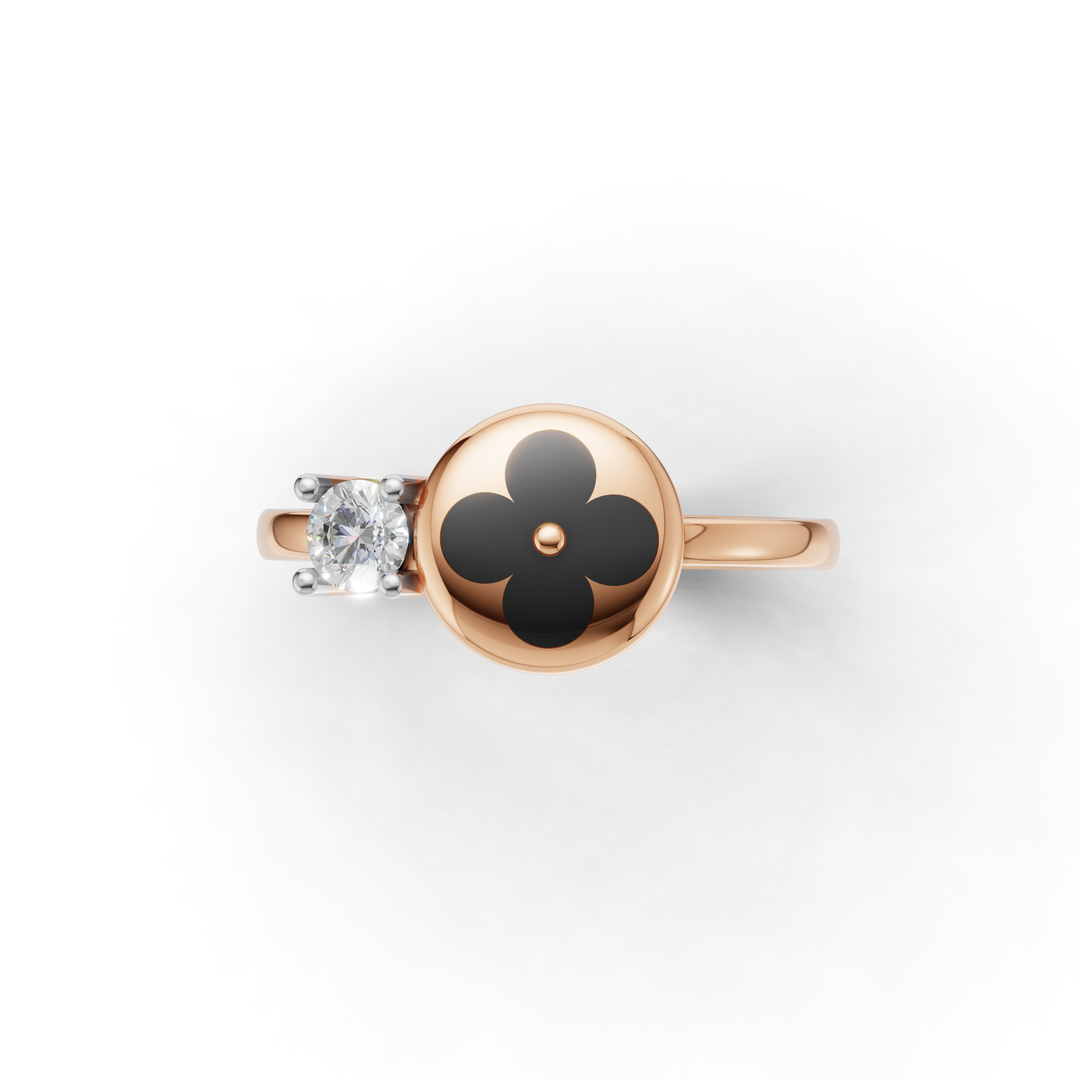 Clover Charm Diamond Ring - 18Kt Rose Gold vermeil