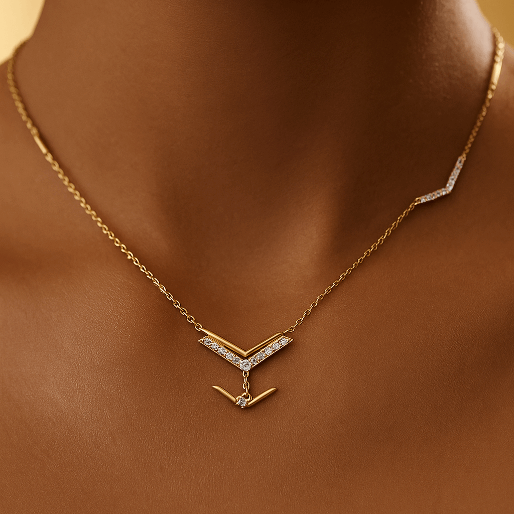 "Arrow of Light" Diamond Necklace-18Kt Gold vermeil