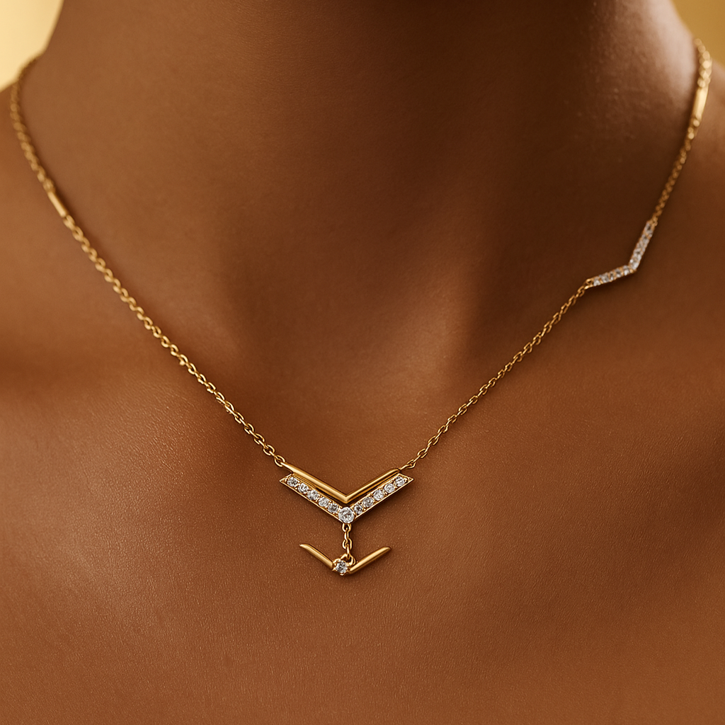 "Arrow of Light" Diamond Necklace-18Kt Gold vermeil