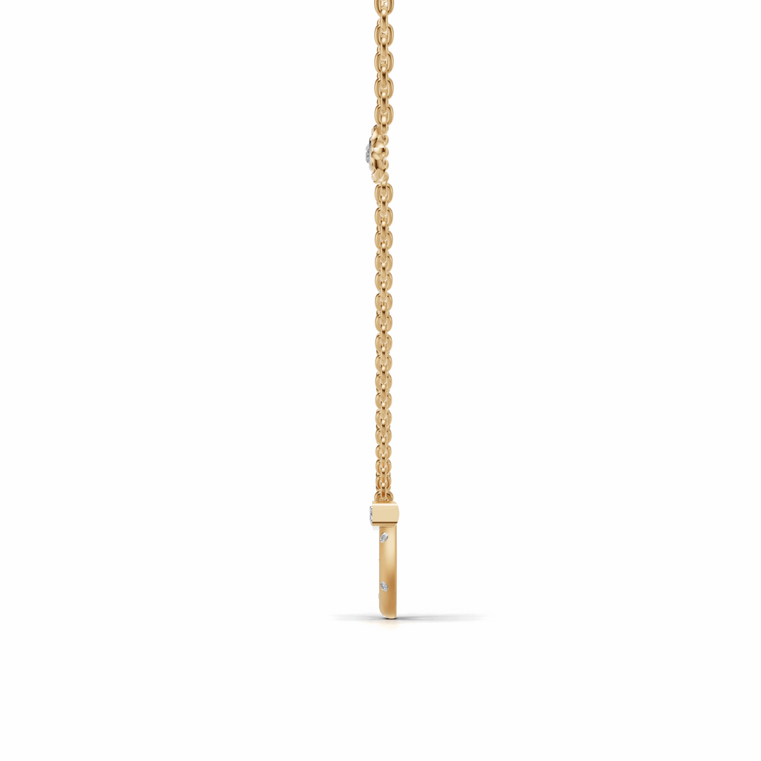 Bar & Circle Diamond Necklace-18Kt Gold vermeil