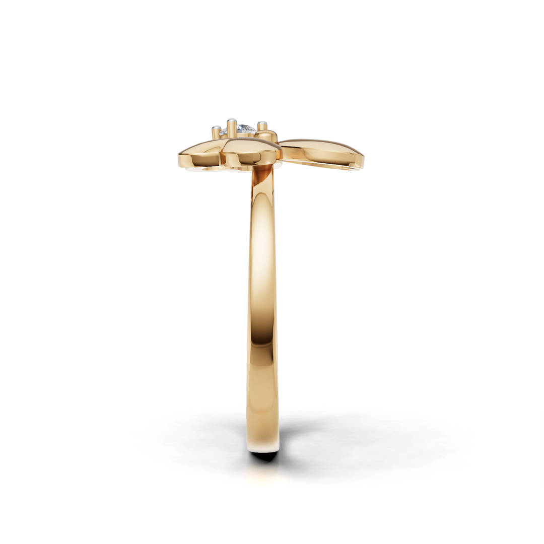 Heart Petal Clover Diamond Ring - 18Kt Gold vermeil