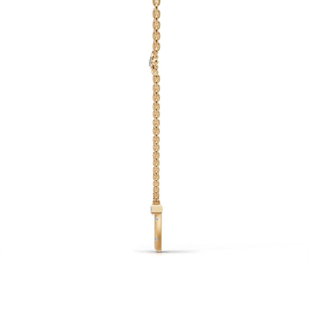 Bar & Circle Diamond Necklace-18Kt Gold vermeil