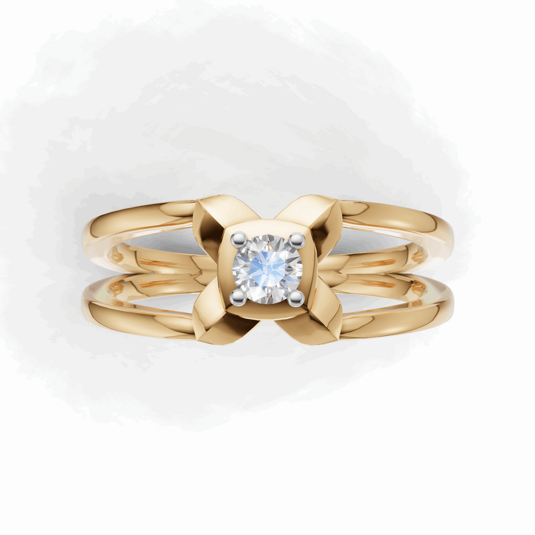 Criss-Cross Shank Diamond Solitaire Ring - 18Kt Gold vermeil