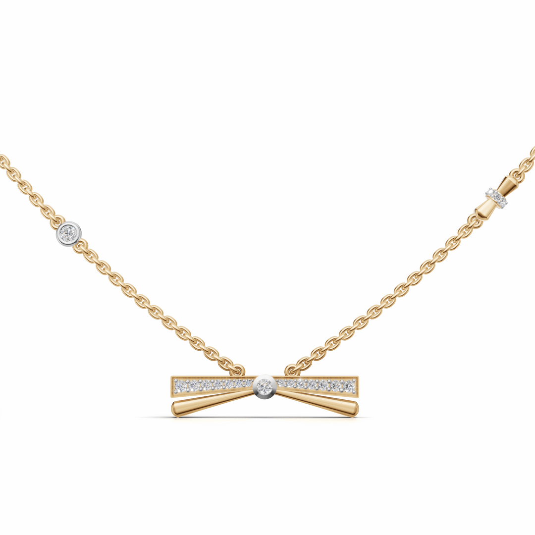 Diamond Bow Pendant Necklace-18Kt Gold vermeil